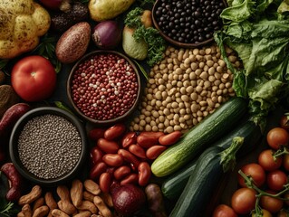 Naklejka premium Fresh organic produce in bowls, ready for a salad or a healthy meal.
