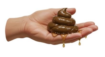 Hand & Fingers holding a piece of poop, turd fecal matter, gross feces, isolate transparent png