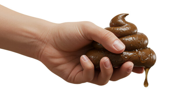 Hand & Fingers holding a piece of poop, turd fecal matter, gross feces, isolate transparent png