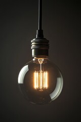 Obraz premium Energy-saving, filament bulb with black base in a dark room.
