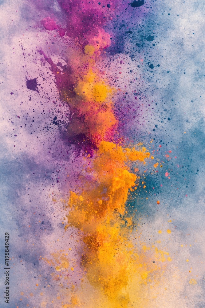 Poster vibrant splash of paint in a variety of colors creating a dynamic abstract design.