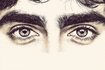 Fototapeta premium Hyper detailed artistic sketch of intense male eyes showcasing deep emotion raw texture and striking monochromatic abstraction