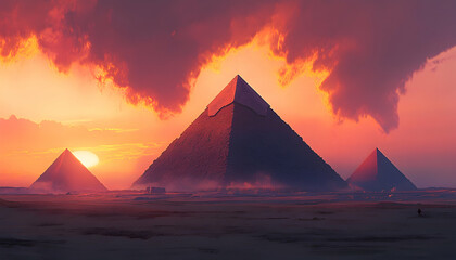 Majestic Pyramids of Giza at sunset