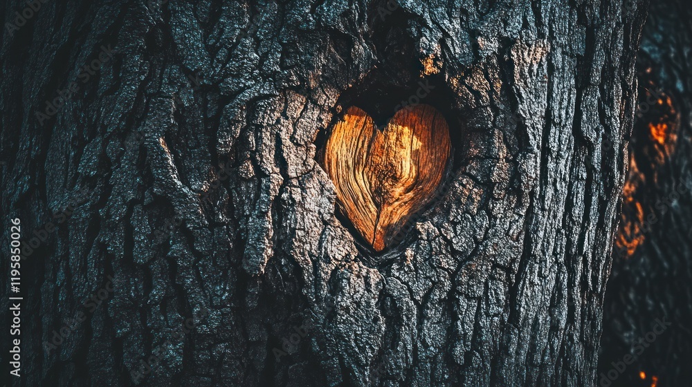 Poster heart shaped hole in a tree trunk