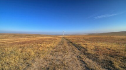 Lone Wind Turbine in a Vast Golden Field