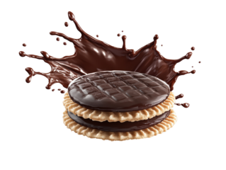 Isolated Chocolate Splash over Cookie Sandwich