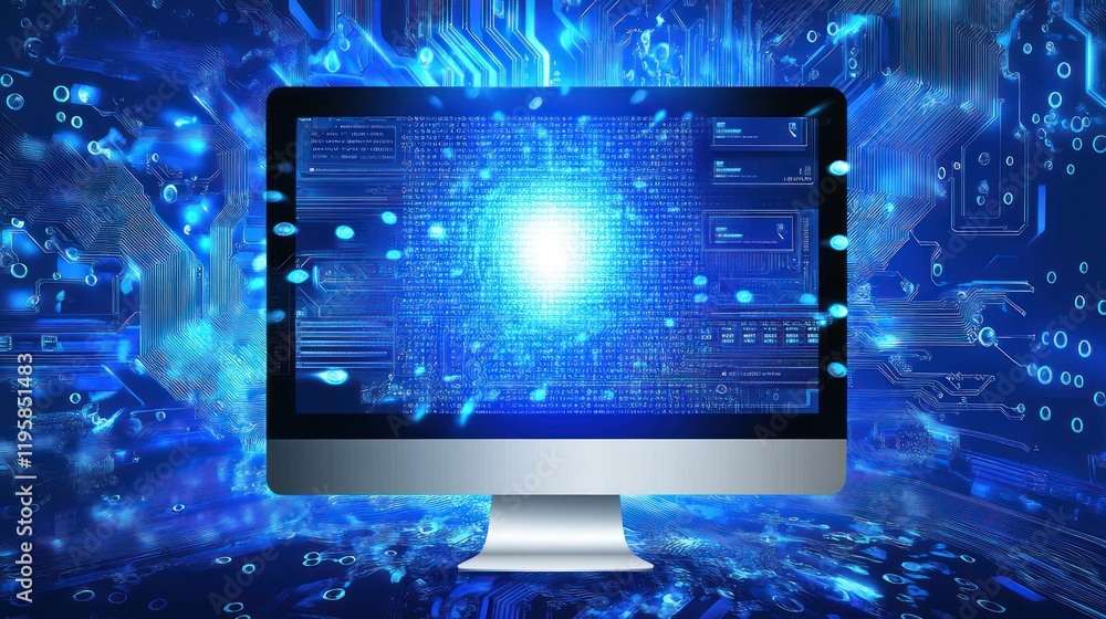 Poster Computer Screen Displays Code Within Circuitry