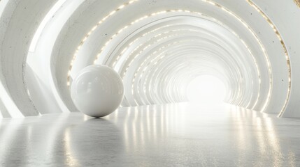 Obraz premium Abstract white installation with a sphere rolling on curved lane with soft shadows, 3d rendering illustration