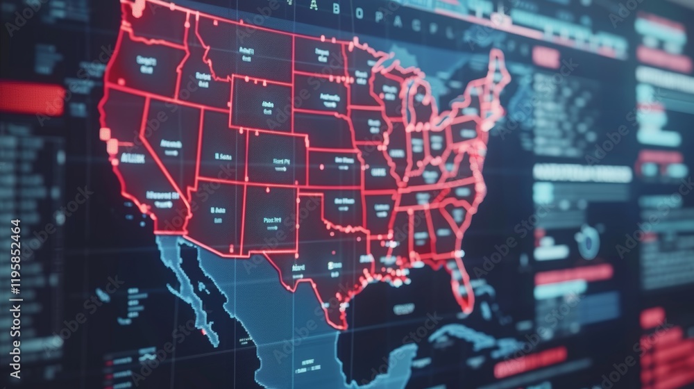 Poster high tech digital globe displaying usa map with smart mapping and global network connections