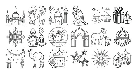 Crescent Moon and Star Ramadan Icons
