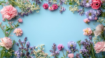 mothers day greeting card, whimsical floral outline in soft pink, lavender, and mint green hues around a blank canvas for a mothers day greeting