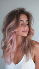 Naklejka premium A woman with pink hair and a pink and brown streak on her face
