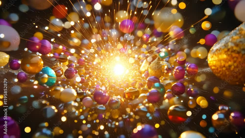 Aufkleber colorful explosion of sparkling orbs in a vivid display of light and motion captured in a dark backg