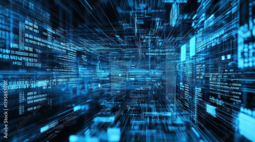 Poster Abstract Digital Data Stream Visualization In Blue