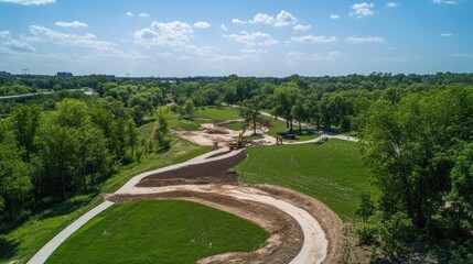 Obraz premium Aerial View Of Park Construction Under Sunny Skies