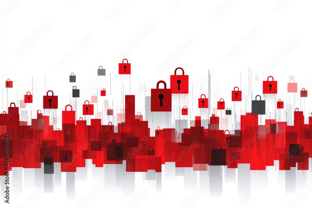 Poster pixelated red envelope surrounded by dynamic red and white digital blocks symbolizing futuristic com