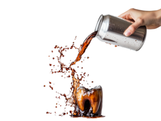 Isolated Soda Pouring on Damaged Tooth with Splash