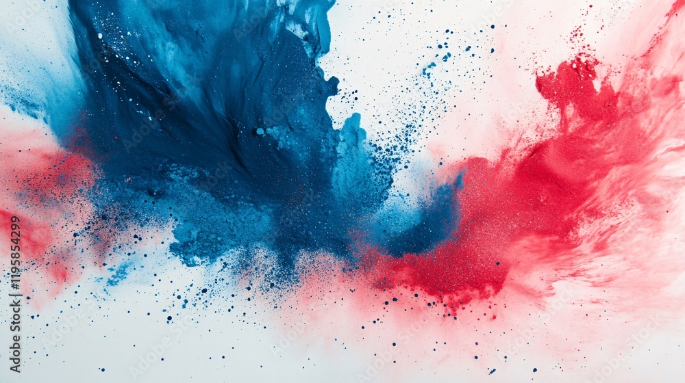 Poster dynamic explosion of blue and red powder creating an artistic effect in the air