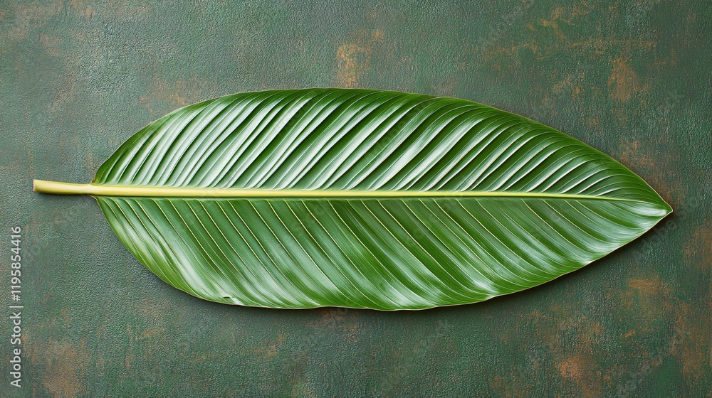 Aufkleber large green leaf resting on a textured surface with subtle color variations
