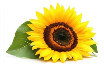 Fototapeta premium Single Sunflower with Leaf