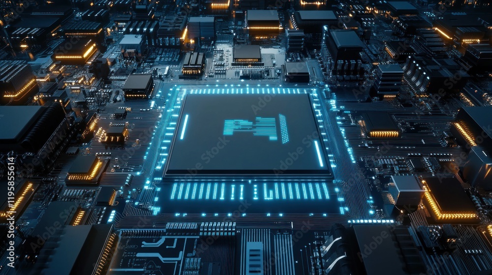 Poster Illuminated Central Processing Unit On Circuit Board