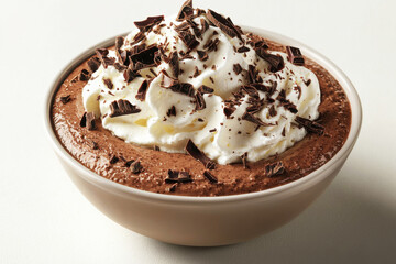 Chocolate mousse with whipped cream and shavings