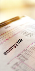 Finance and business concept. On a brown background lies a calculator and dollars on a clip with an inscription on paper - Energy bill