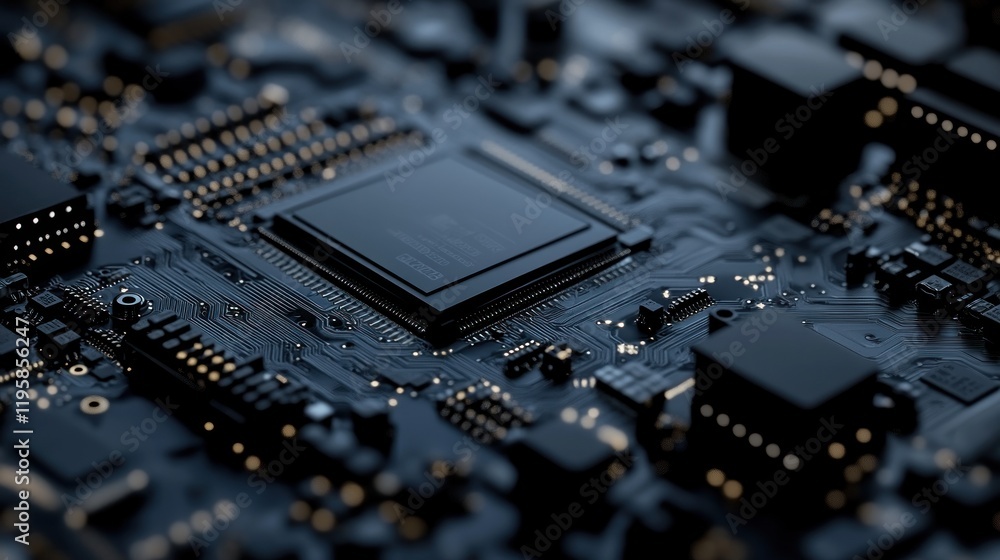 Poster Closeup of a modern computer microprocessor circuit board