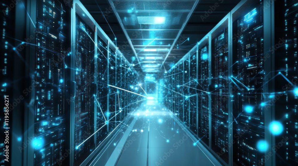 Poster Illuminated Server Room Network Data Center