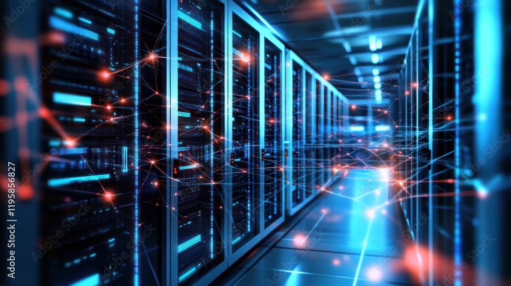 Aufkleber Illuminated Data Servers Network Connections In A Modern Data Center