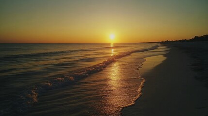 Obraz premium Bright sunset with large yellow sun under the sea surface