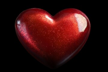 Shiny red heart sparkling on black background symbolizing love and romance