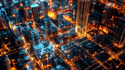 Futuristic Cityscape Illuminated With Neon Lights