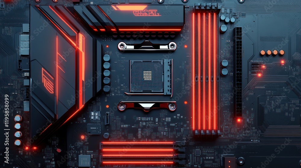 Aufkleber Illuminated Computer Motherboard Components Displayed