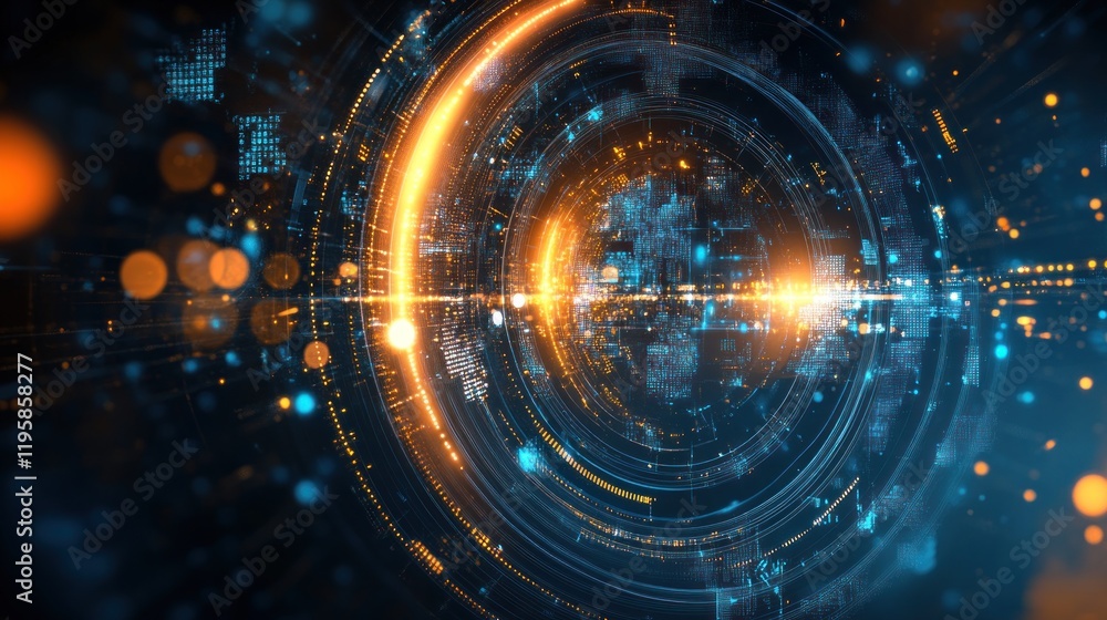 Poster Abstract Digital Data Sphere Rotating In Cyberspace