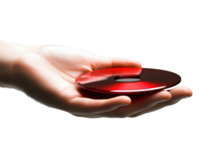 Isolated Hand Holding Red Metallic Disk