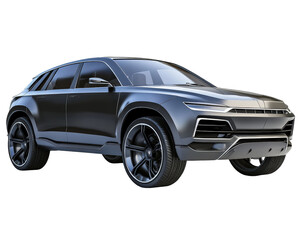 Isolated Futuristic Dark Gray SUV Car Front View