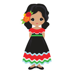 Cute little fiesta girl vector cartoon illustration