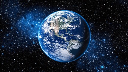 Earth viewed from space showcasing its blue oceans and green landmass in clear detail