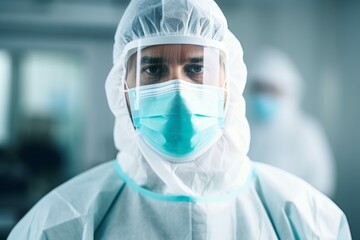 Doctor wearing hazmat suit, face mask and face shield fighting against pandemic in hospital operating room