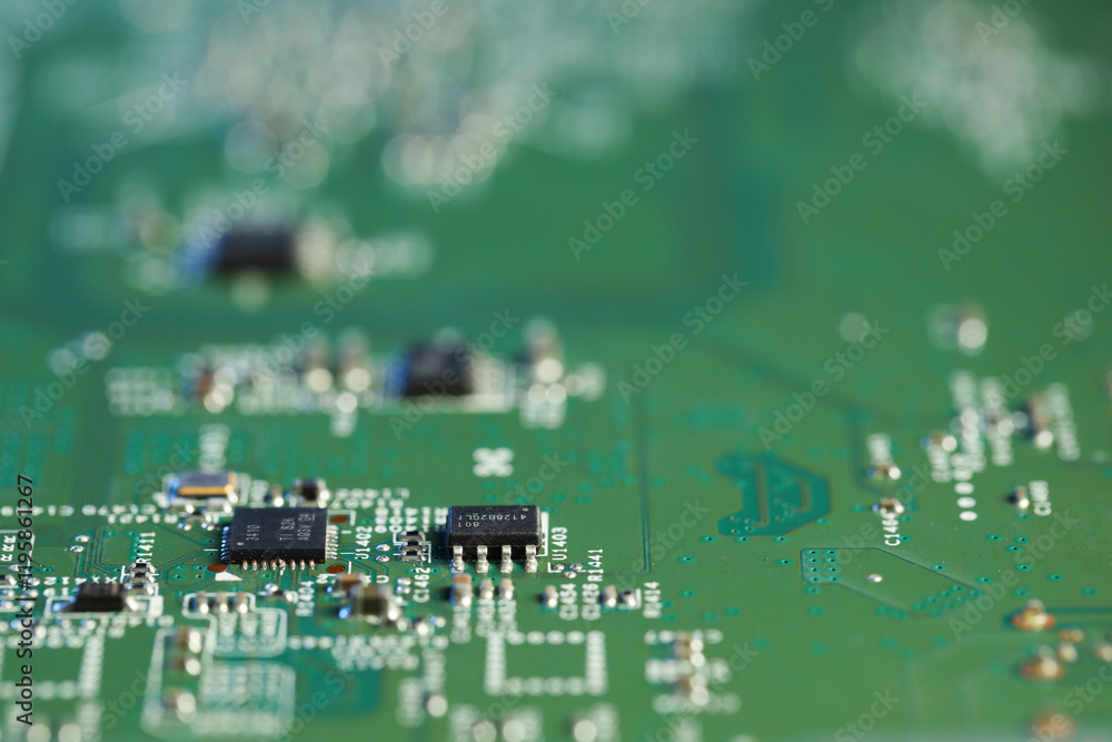 Poster computer circuit board, macro view. electronic engineering