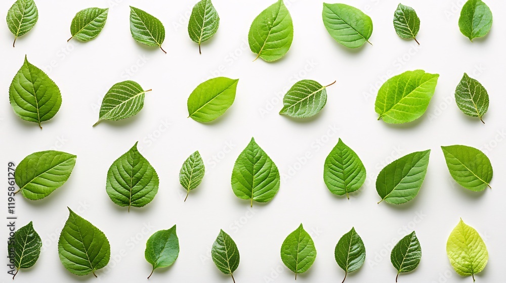 Aufkleber diverse collection of green leaves arranged in a precise pattern on a white surface