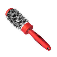 Hairdresser tool. Round brush isolated on white, above view