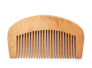 New wooden hair comb isolated on white, top view