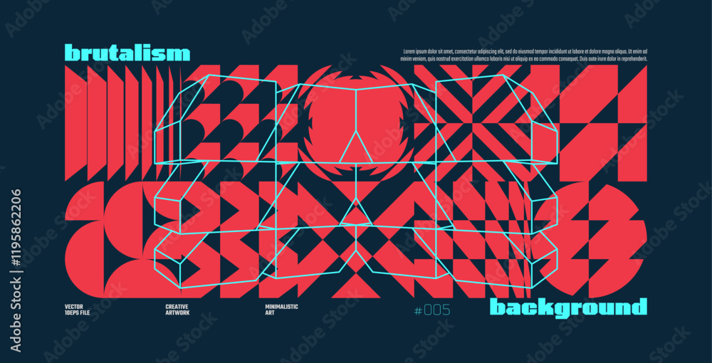 Poster brutalism abstract vector black background with postmodern geometric graphic shapes in y2k aesthetic
