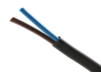 Black stripped electrical wire on white background