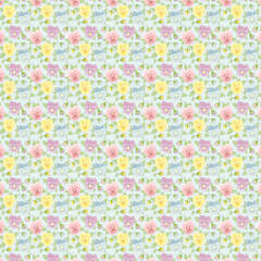 Retro seamless floral pattern with mint flowers on orange background. Bold vintage design great for fabric prints, wrapping paper, and home decor.