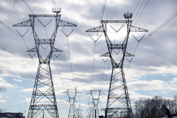 Electric Grid Large Electrical Towers, Transformers and Power Lines Running off into the Distance