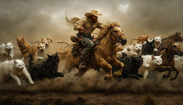 Herding Cats Cowboys herd cats like a rodeo with horses