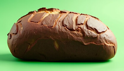 A Rustic Loaf of Brown Bread Isolated on Green Screen Background, High Resolution Food Photography for Bakery and Culinary Use, Showing Detailed Texture and Appealing Golden Brown Crust